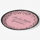 Elegante Quinceañera Black Wirbel auf PInk Pappteller (Schrägansicht)