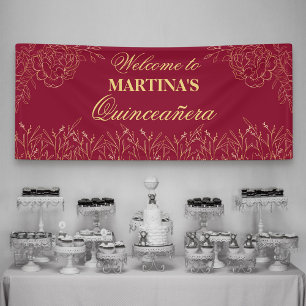 Elegante Quinceanera Burgund Weinrot Floral Willko Banner