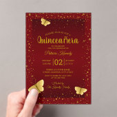 Elegante Quinceanera Burgundy und Goldbarren Acryleinladungen (Insitu (Handheld))