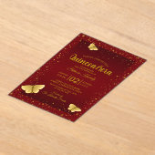 Elegante Quinceanera Burgundy und Goldbarren Acryleinladungen (Ablage )