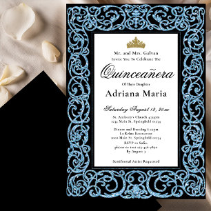 Elegante Quinceanera-Einladung Himmelblaues Schnör Einladung