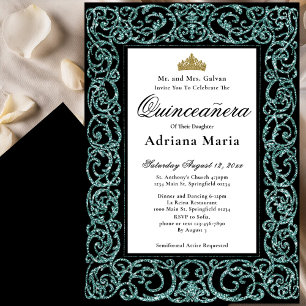 Elegante Quinceanera-Einladung Teal-Rankenwerk Einladung