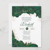 Elegante Quinceanera Emerald Green Gold Rose Flora Einladung (Vorderseite)