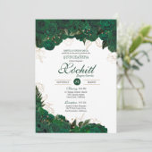 Elegante Quinceanera Emerald Green Gold Rose Flora Einladung (Stehend Vorderseite)