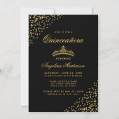 Elegante Quinceanera Gold Glitzer Kronen Einladung (Vorderseite)