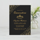 Elegante Quinceanera Gold Glitzer Kronen Einladung (Stehend Vorderseite)