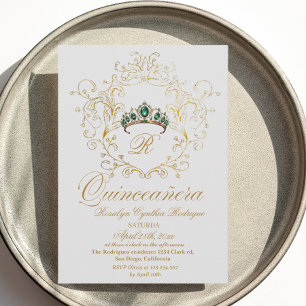 Elegante Quinceanera Gold Weißer Einladung