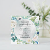 Elegante Quinceañera in Aqua Türkis Aquamarine Blü Einladung (Stehend Vorderseite)