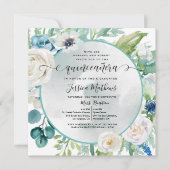 Elegante Quinceañera in Aqua Türkis Aquamarine Blü Einladung (Vorderseite)