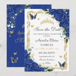 Elegante Quinceañera königsblau floral vintage Gol Save The Date