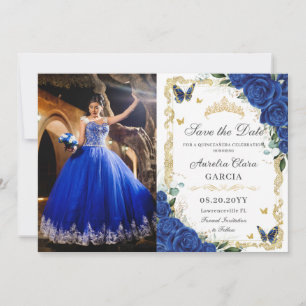 Elegante Quinceañera königsblau floral vintage Gol Save The Date