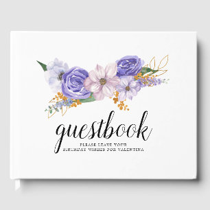 Elegante Quinceanera, Lila und Gold Gästebuch