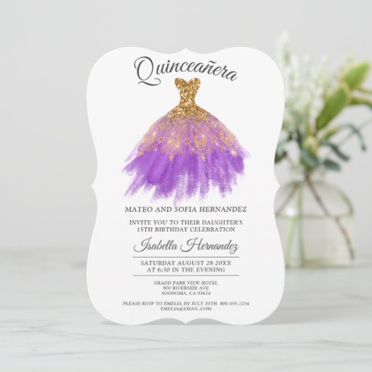 Elegante Quinceanera Mis Quince Orchid Glitzer Einladung (Stehend Vorderseite)