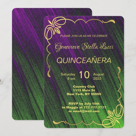Elegante Quinceañera-Party Einladung (Vorne/Hinten)