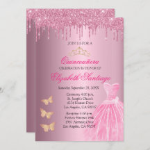 Elegante Quinceañera Pink und Gold Glitzer Tropfen