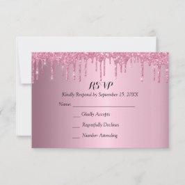 Elegante Quinceañera Pink und Gold Glitzer Tropfen RSVP Karte