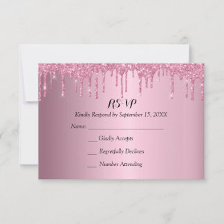 Elegante Quinceañera Pink und Gold Glitzer Tropfen RSVP Karte