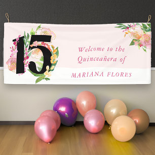 Elegante Quinceanera-Rosa-Blumen-Nummer 15 Banner