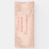 Elegante Quinceanera Rosa Rose Gold Floral Willkom Banner (Vertikal)