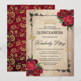 Elegante Quinceanera Rote Rose Einladung
