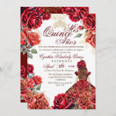 Elegante Quinceanera - Rote Rose Gold Einladung (Vorne/Hinten)