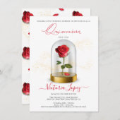 Elegante Quinceañera Rote Rose im Spanischen Einla Einladung (Vorne/Hinten)