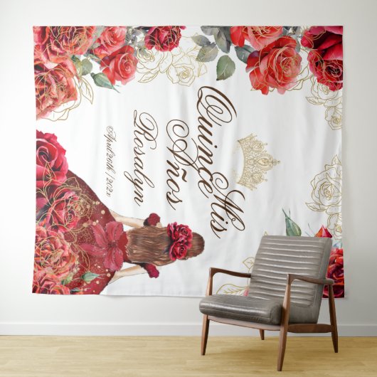 Elegante Quinceanera-Rote Rosen Hintergrund Tapest Wandteppich (Beispiel (Horizontal))