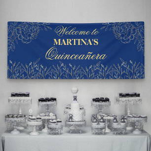 Elegante Quinceanera Royal Blue Gold Floral Willko Banner