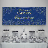 Elegante Quinceanera Royal Blue Gold Floral Willko Banner