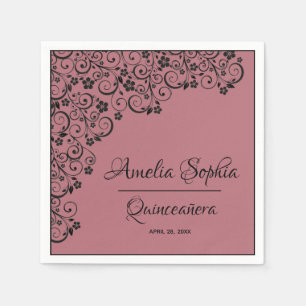 Elegante Quinceañera Schwarze Wirbel auf der Rose Serviette