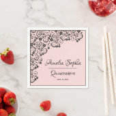 Elegante Quinceañera Schwarze Wirbel auf Rosa Rosa Serviette (Beispiel)
