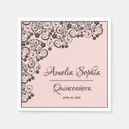 Elegante Quinceañera Schwarze Wirbel auf Rosa Rosa Serviette