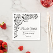 Elegante Quinceañera Schwarze Wirbel auf Weiß Serviette (Beispiel)
