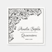 Elegante Quinceañera Schwarze Wirbel auf Weiß Serviette (Vorderseite)