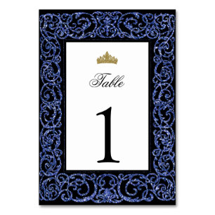 Elegante Quinceanera-Tischnummer mit blauer Orname Tischnummer