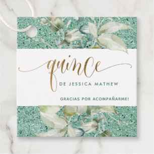 Elegante Quinceañera Verde con Brillantina, Quince Geschenkanhänger