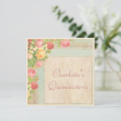 Elegante Quinceañera Vintage Rose Einladung (Stehend Vorderseite)