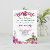 Elegante Rabbit Pink Floral Baby Dusche Einladung (Stehend Vorderseite)