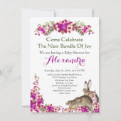 Elegante Rabbit Pink Floral Baby Dusche Einladung (Vorderseite)