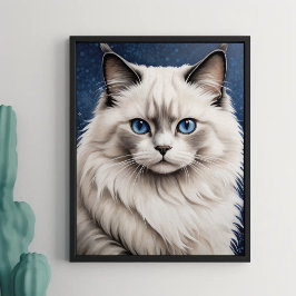 Elegante Ragdoll Cat Portrait Artwork Blue Eyes Poster