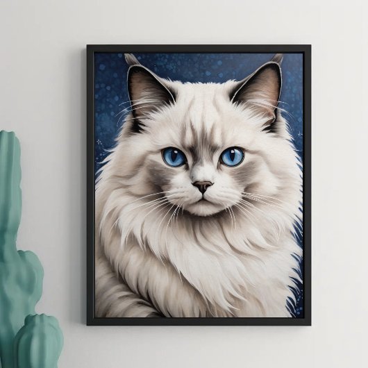 Elegante Ragdoll Cat Portrait Artwork Blue Eyes Poster