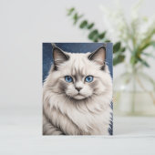 Elegante Ragdoll Cat Portrait Artwork Blue Eyes Postkarte (Stehend Vorderseite)