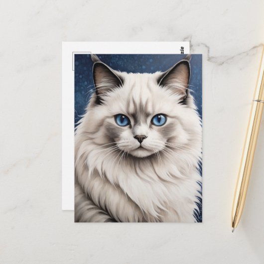 Elegante Ragdoll Cat Portrait Artwork Blue Eyes Postkarte (Vorderseite/Rückseite Beispiel)