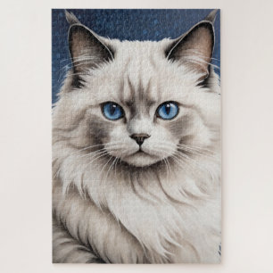 Elegante Ragdoll Cat Portrait Artwork Blue Eyes Puzzle