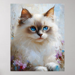 Elegante Ragdoll-Katze in einem Blumengarten – San Poster