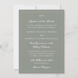 Elegante Rahmen Monogram Sage Gray White Wedding Einladung