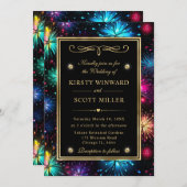 Elegante Rainbow Fireworks Gold Frame Wedding Einladung (Vorne/Hinten)