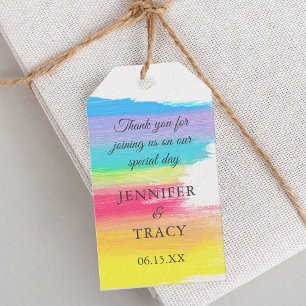 Elegante Rainbow Personalisierte farbenfrohe Hochz Geschenkanhänger