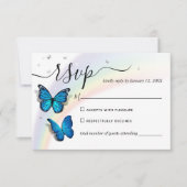 Elegante Rainbow Silver and Blue Butterfly Wedding RSVP Karte (Vorderseite)