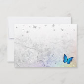 Elegante Rainbow Silver and Blue Butterfly Wedding RSVP Karte (Rückseite)